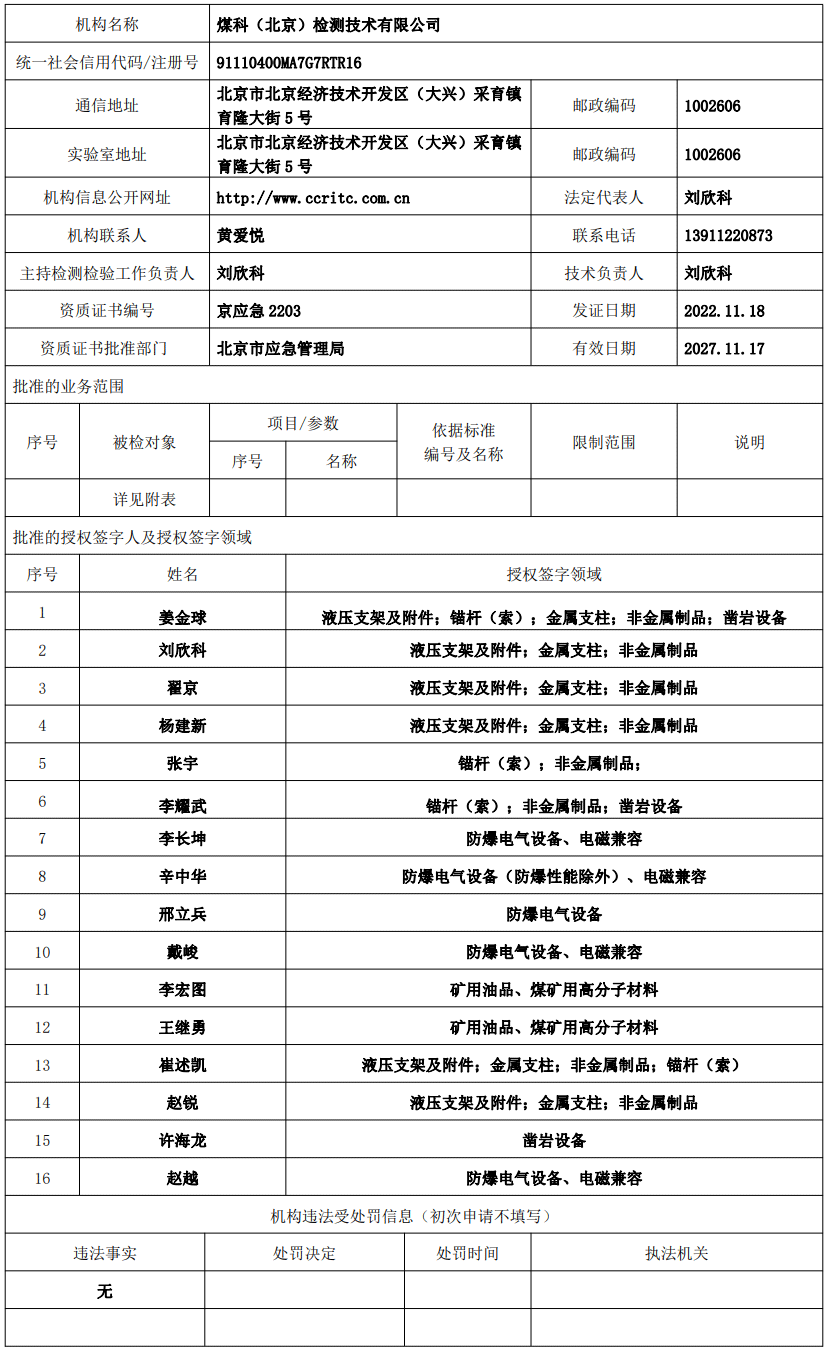 安全生产检测检验机构信息公开表